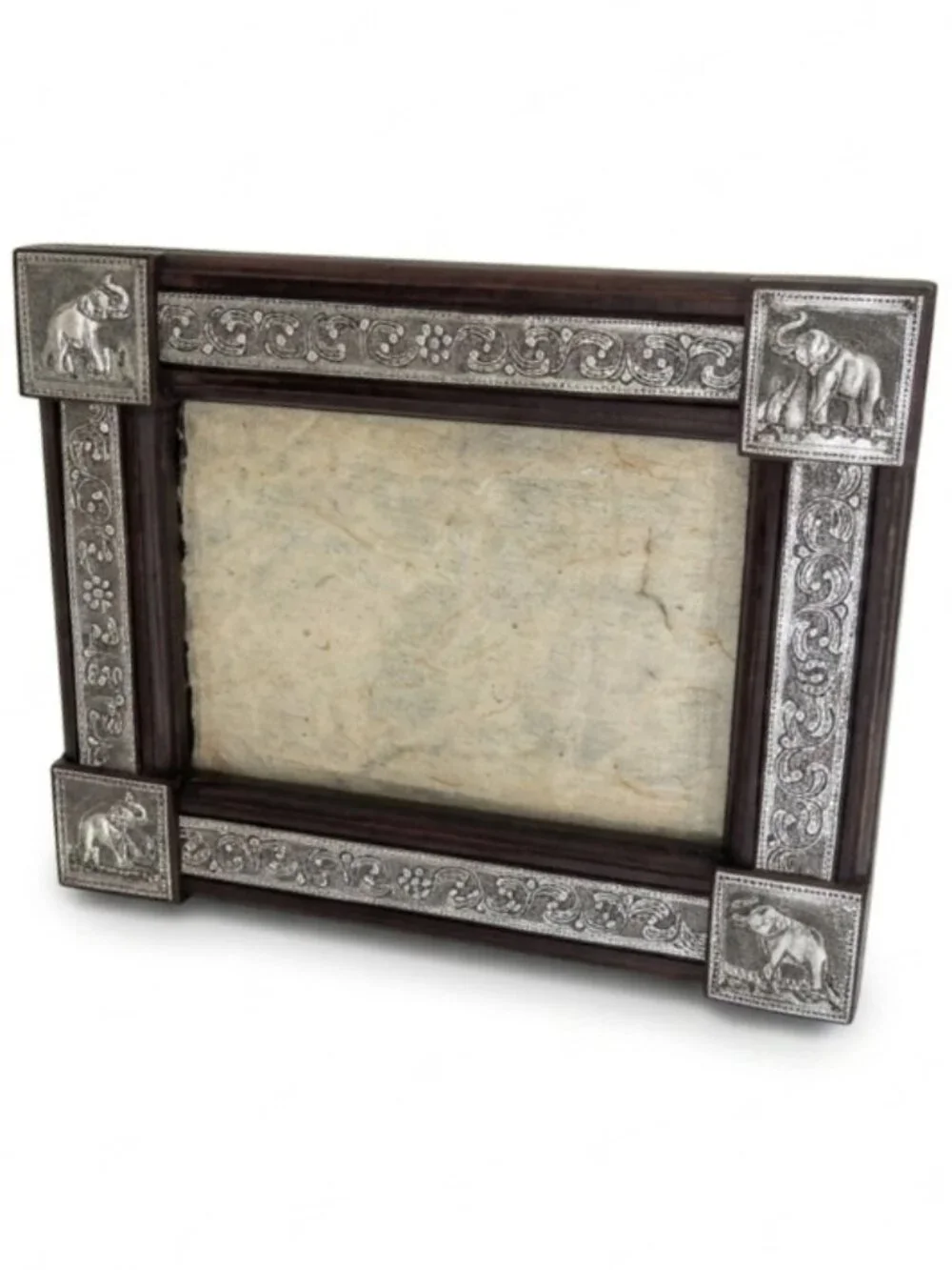 Vintage 5x7 Horizontal Elephant Wood Metal Frame Safari Decor